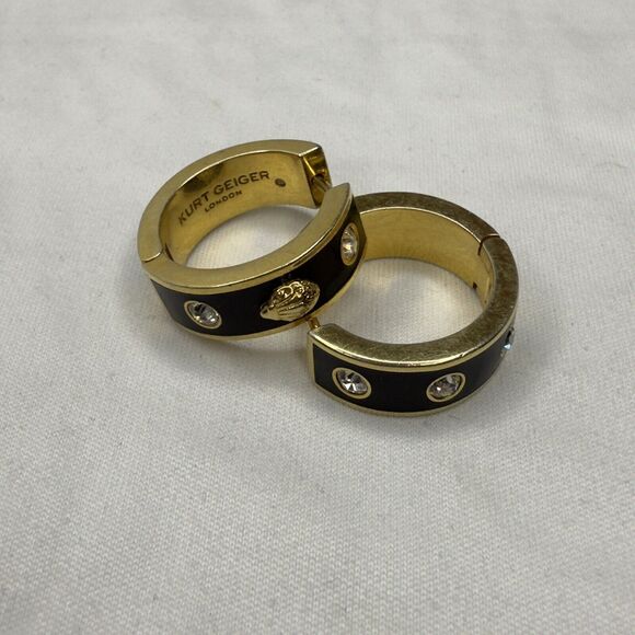 Kurt Geiger London Gold & Black Hoop Earrings with Crystal Accents - Picture 5 of 6